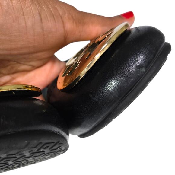 Tory Burch Reva Mestico Ballet Flats Black Leather Round Toe Logo Medallion 6 - Picture 6 of 16